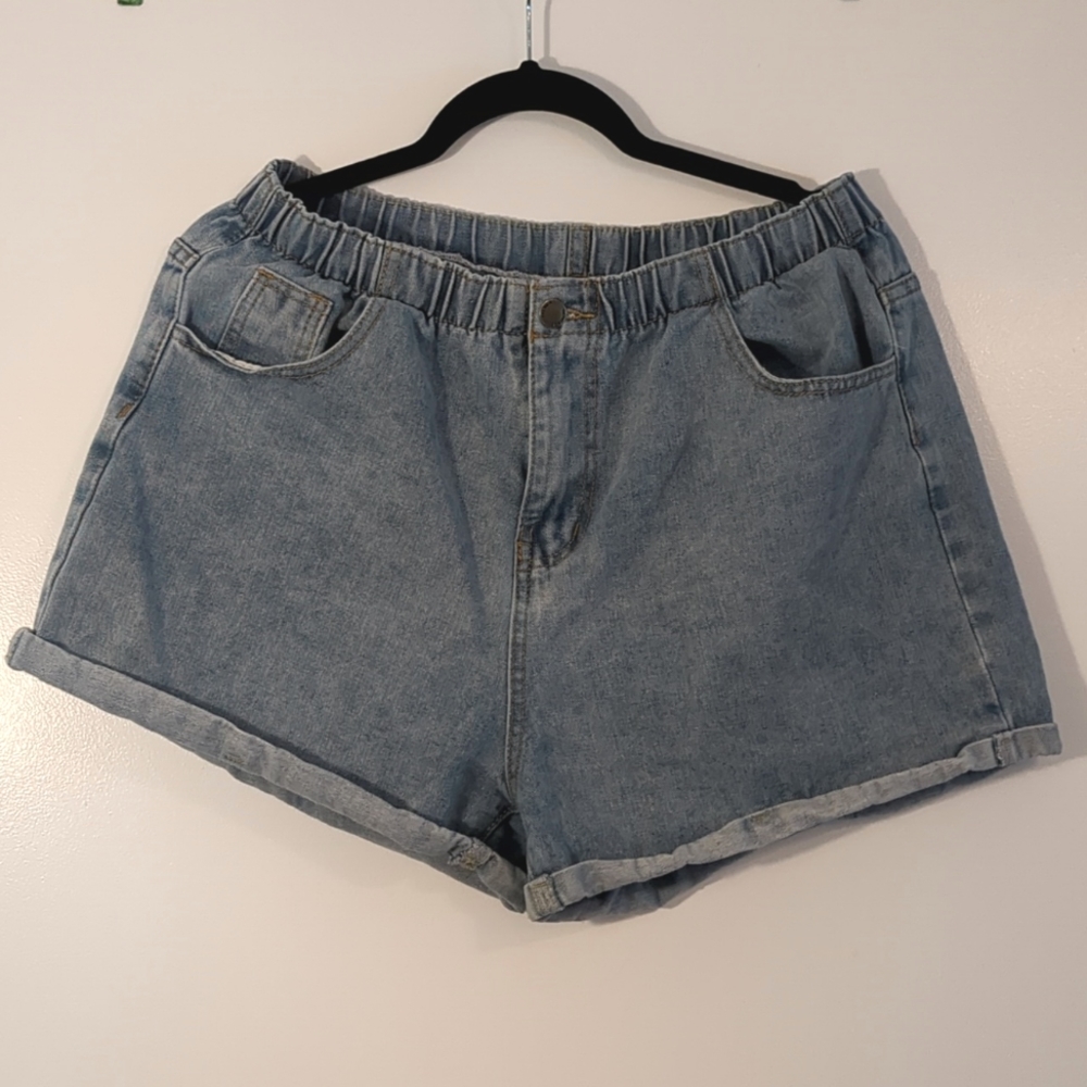 High Waist Roll Hem Denim Shorts